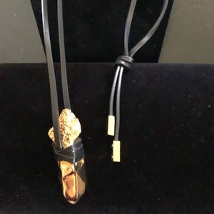 MK Leather lariat gold nugget necklace